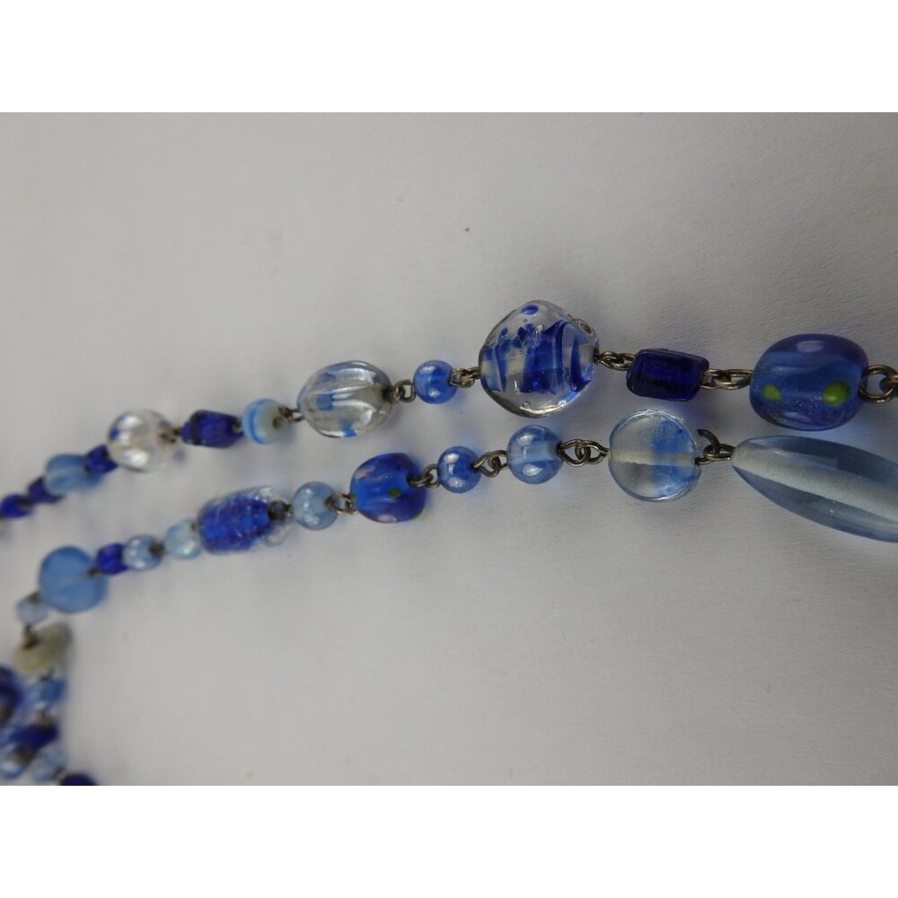 Vintage Blue Glass Beaded Long Necklace Multi Strand Look Artisan Boho - Picture 7 of 11